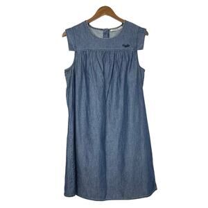 Creeks | Dark Chambray Sleeveless Pleated Knee Length Shift Dress